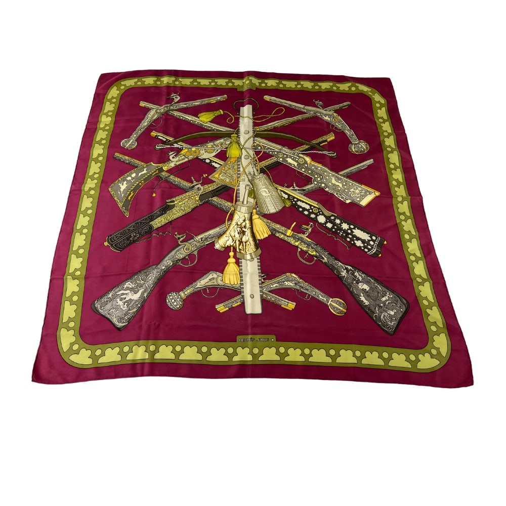 HÈRMES “DIANE?? SILK SCARF: Dimensions: H 34.5” x W 34”. Vintage Hèrmes “Diane” silk scarf, designed by Charles-J. Hallo & C. Vauzelles, 1972.