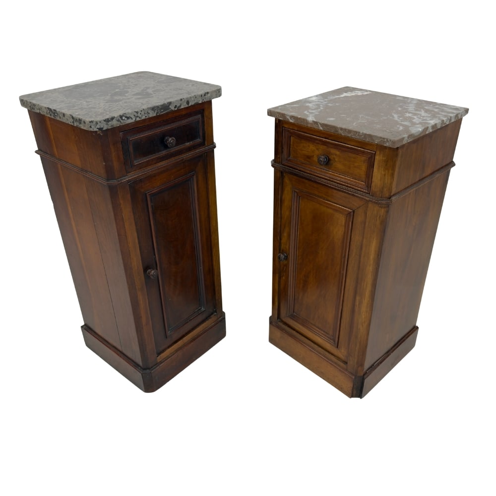 ANTIQUE MARBLE TOP BEDSIDE TABLES, A PAIR (1 of 5)