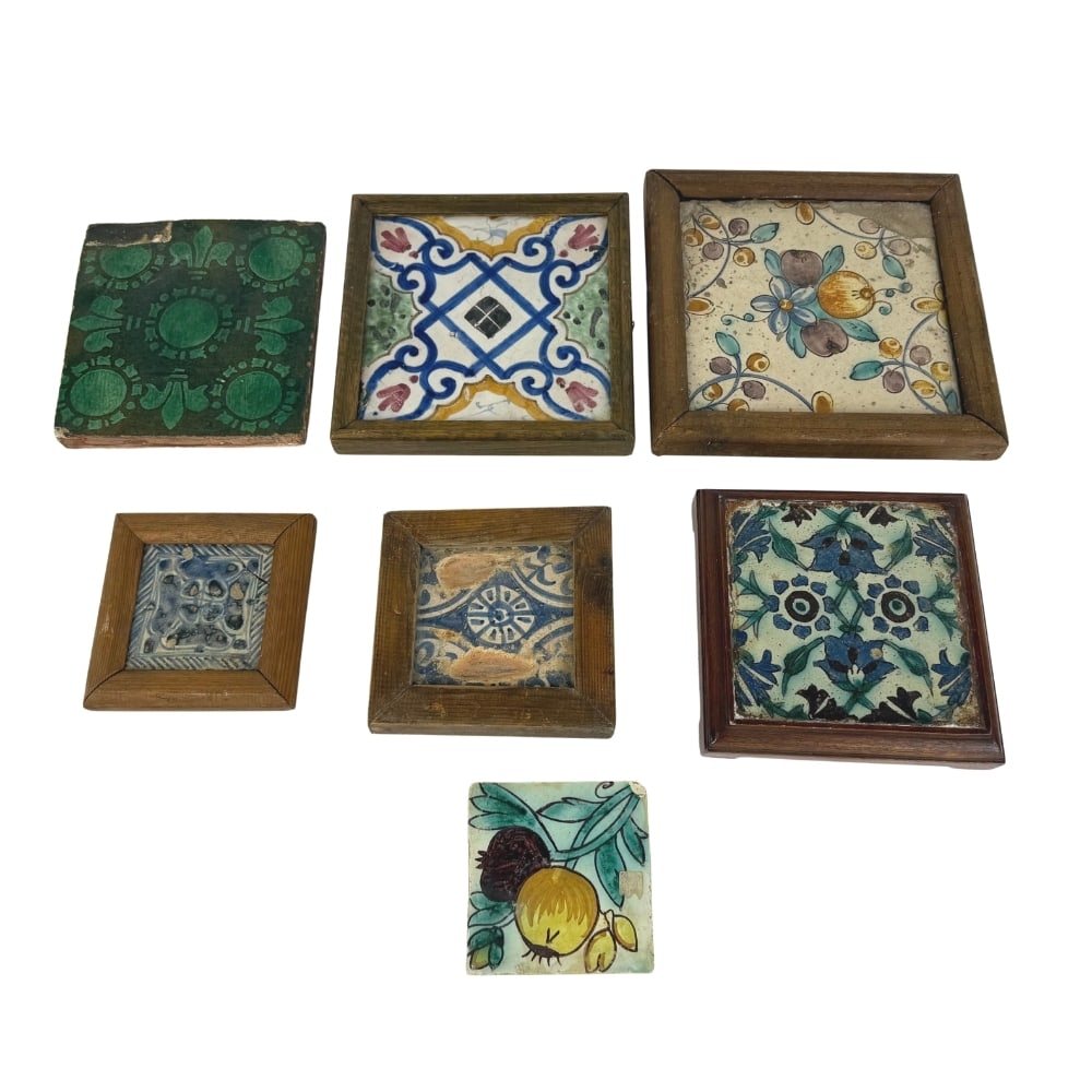 (7) ANTIQUE HAND PAINTED TILES (1 of 13)