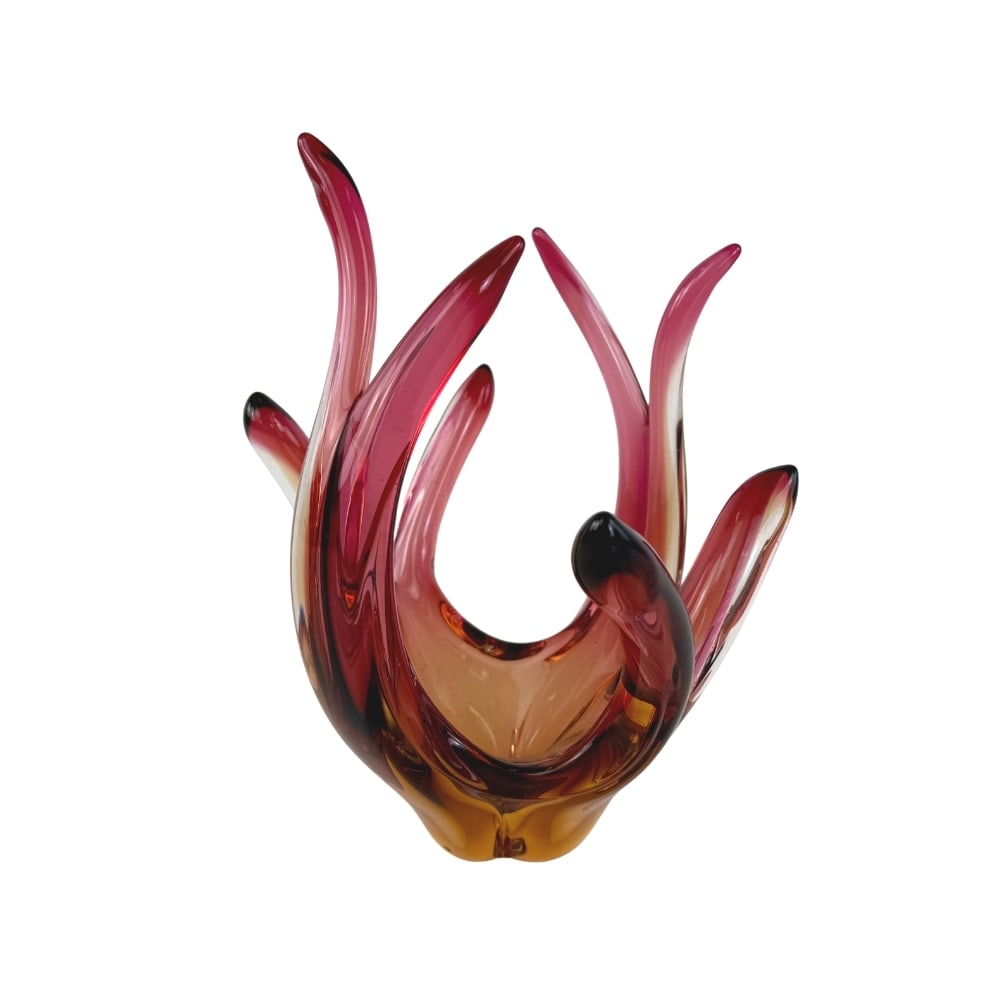 MURANO GLASS BOWL: Dimensions: H 11” x W 8”. Vintage Italian cranberry Murano glass bowl.