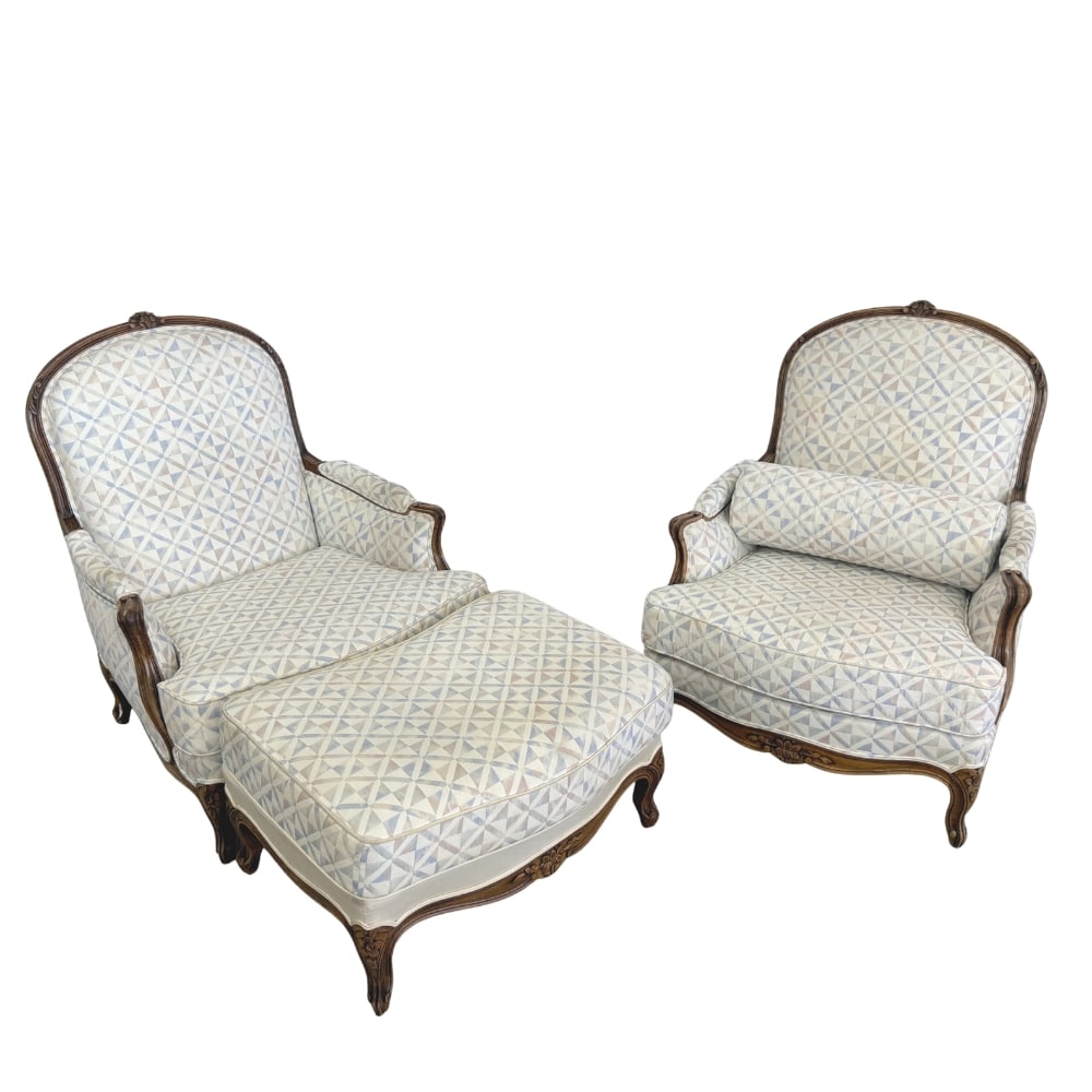 (2) LOUIS XV ARMCHAIRS WITH OTTOMAN (1 of 13)