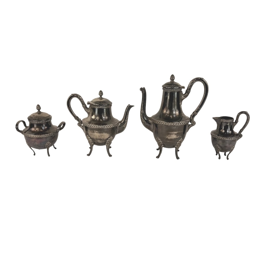 (4) ANTIQUE NEOCLASSICAL SILVER-PLATED TEAPOT SET (1 of 10)