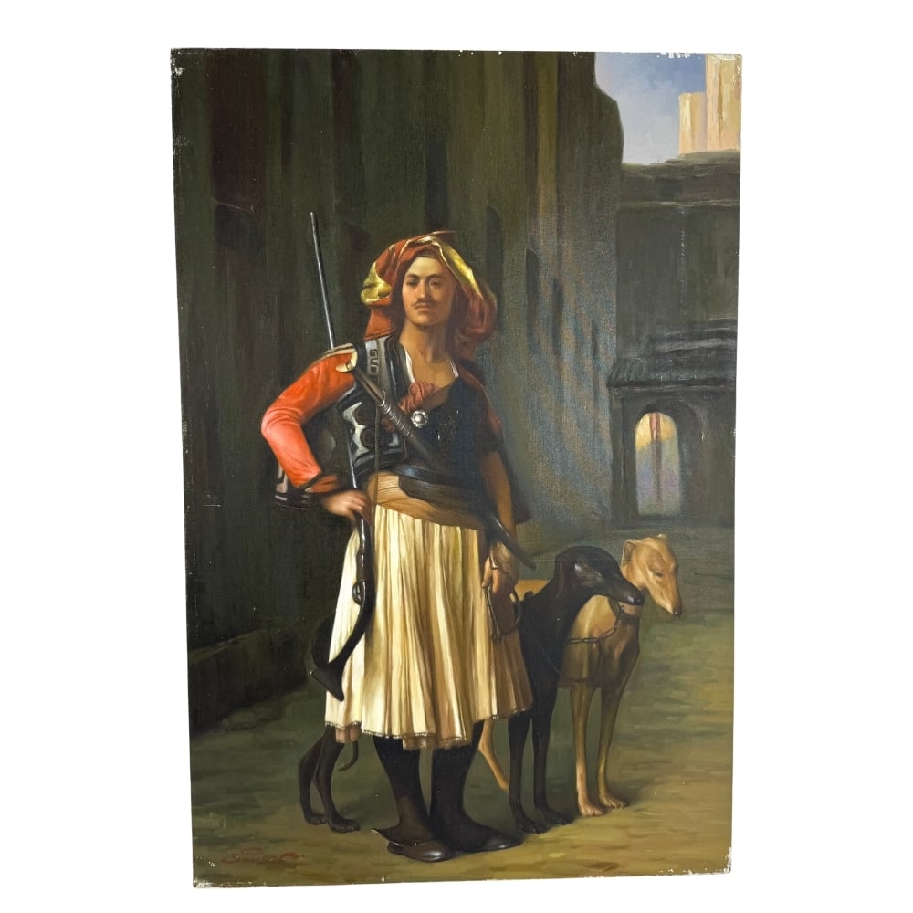 ARNAUT OF CAIRO OIL PAINTING, SIGNED: Dimensions: H 36” x W 24”. “Arnaut of Cairo” oil on canvas painting reproduction. Signed.