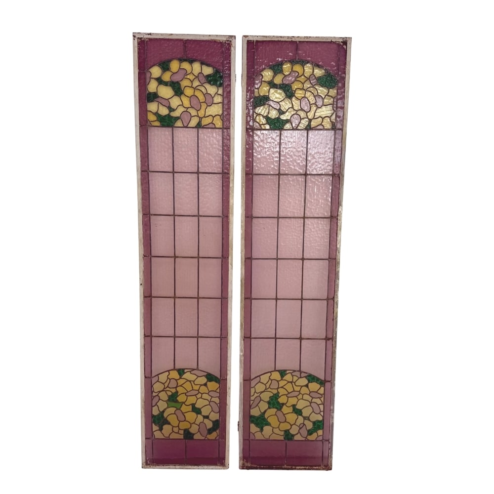 ANTIQUE STAINED GLASS PANELS, A PAIR (1 of 10)