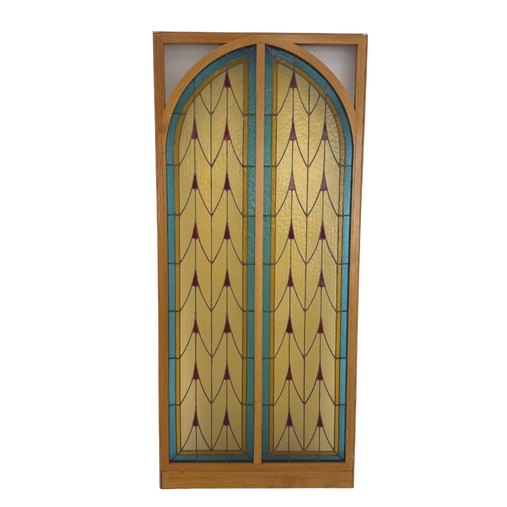 VINTAGE WOODEN STAINED GLASS PANEL (1 of 10)