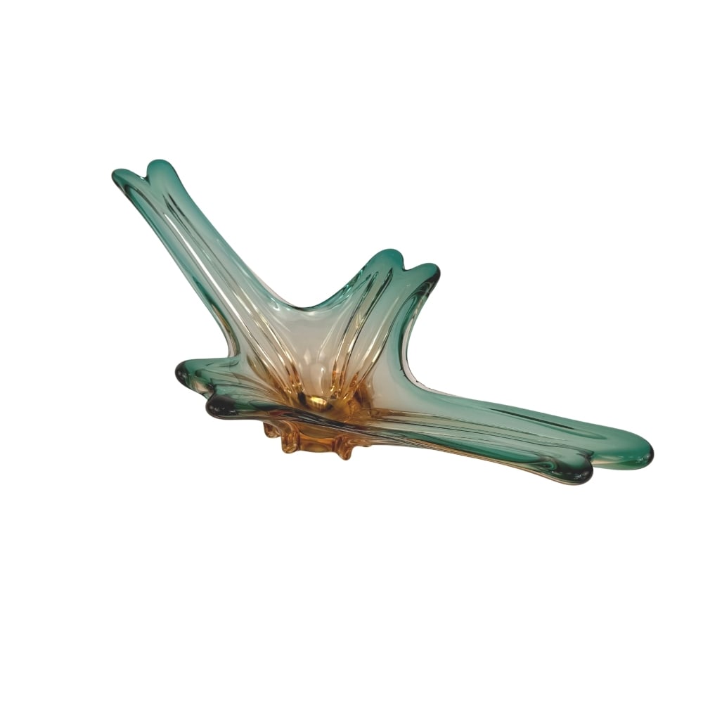 ITALIAN MURANO BOWL: Dimensions: H 6” x W 25.5” x D 12”. Italian Murano glass fruit bowl.