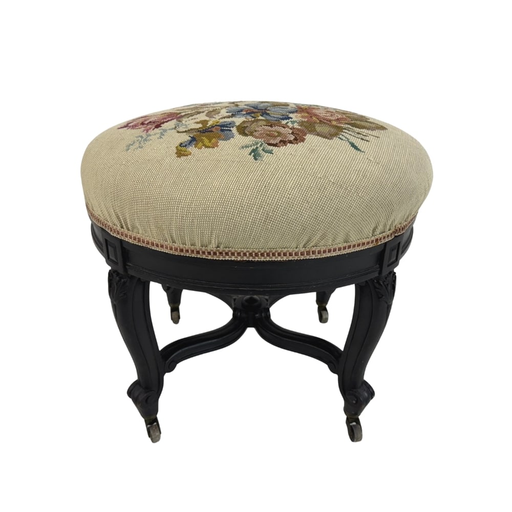 ANTIQUE NEEDLEPOINT FOOTSTOOL (1 of 9)