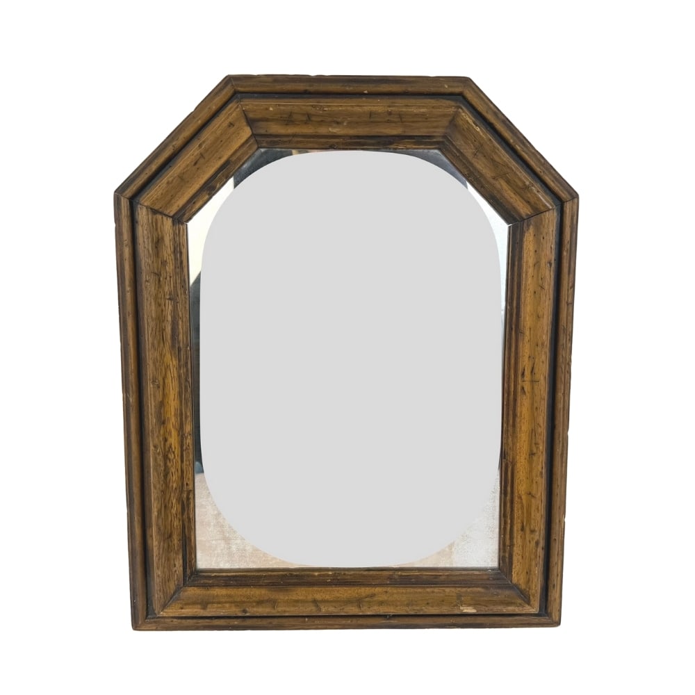 FRENCH OAK MIRROR: Dimensions: H 21.3” x W 17”. Antique French wall mirror with solid oak frame.