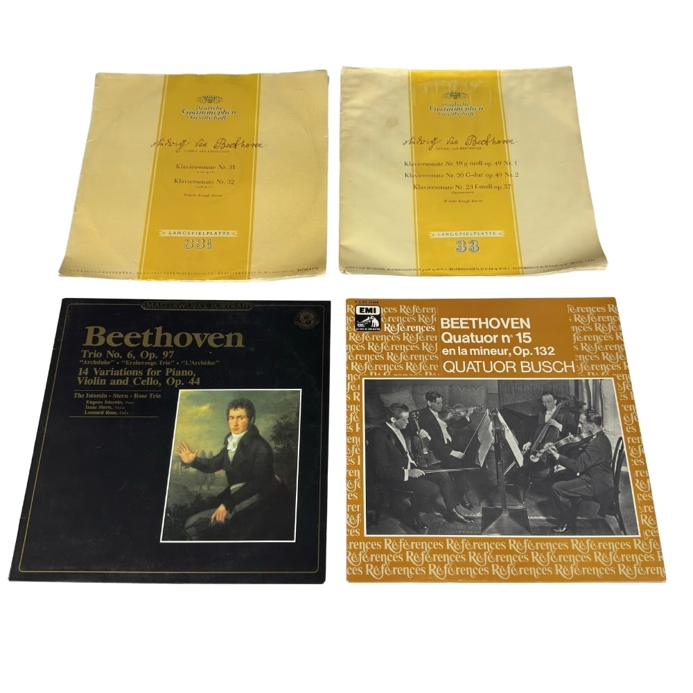 (2) BEETHOVEN VINYL RECORDS: Dimensions: H 12.5” x W 12.5.Ludwig van Beethoven “Archduke”, “Erzherzogs Trio”, L’archiduc”- 14 variations for piano, violin and cello vinyl records.2.Beethoven Quatuor