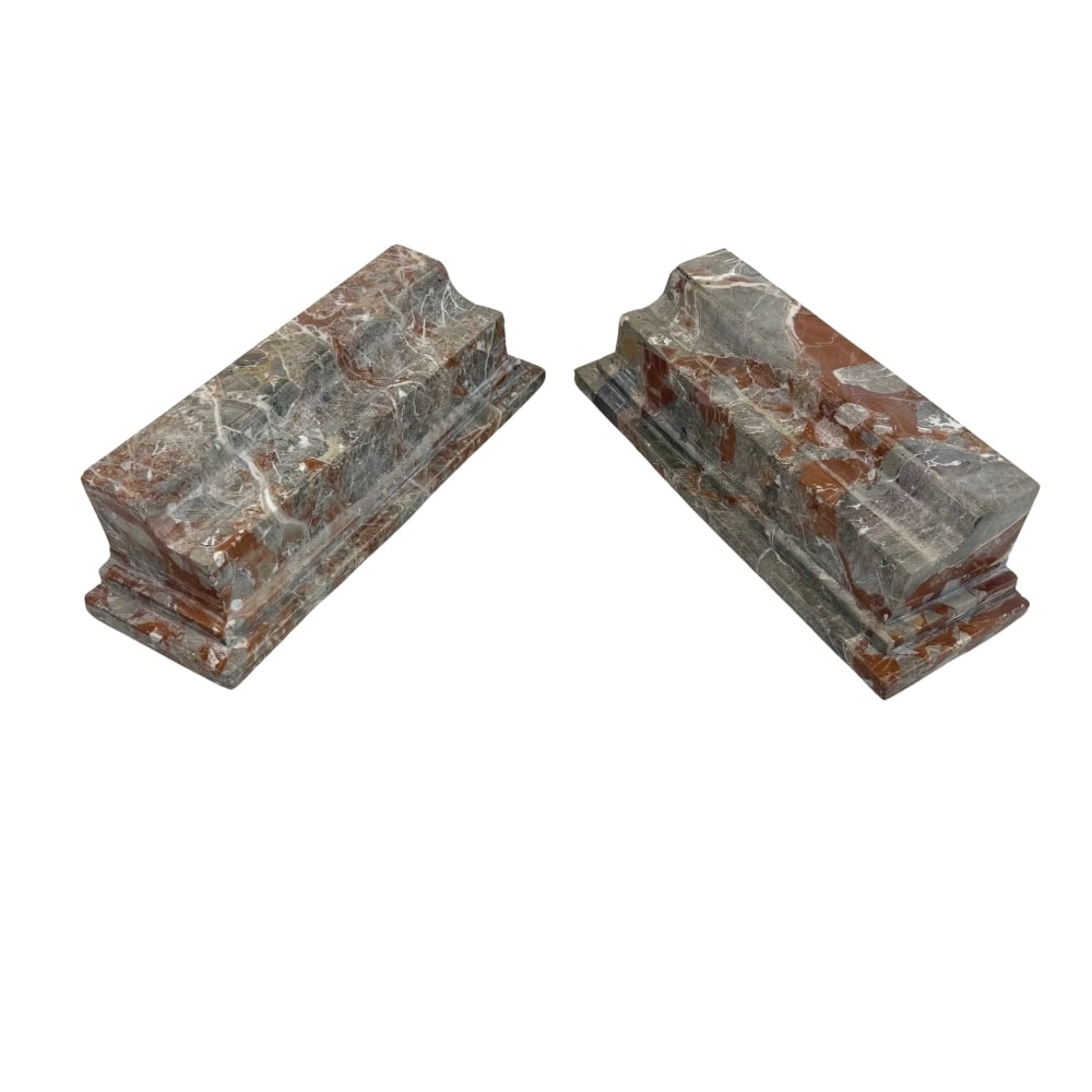 (2) MARBLE FIREPLACE MANTEL PIECES: Dimensions: H 4.7” x W 13.7” x D 4.7”. Set of 2 Antique marble fireplace mantel pieces.