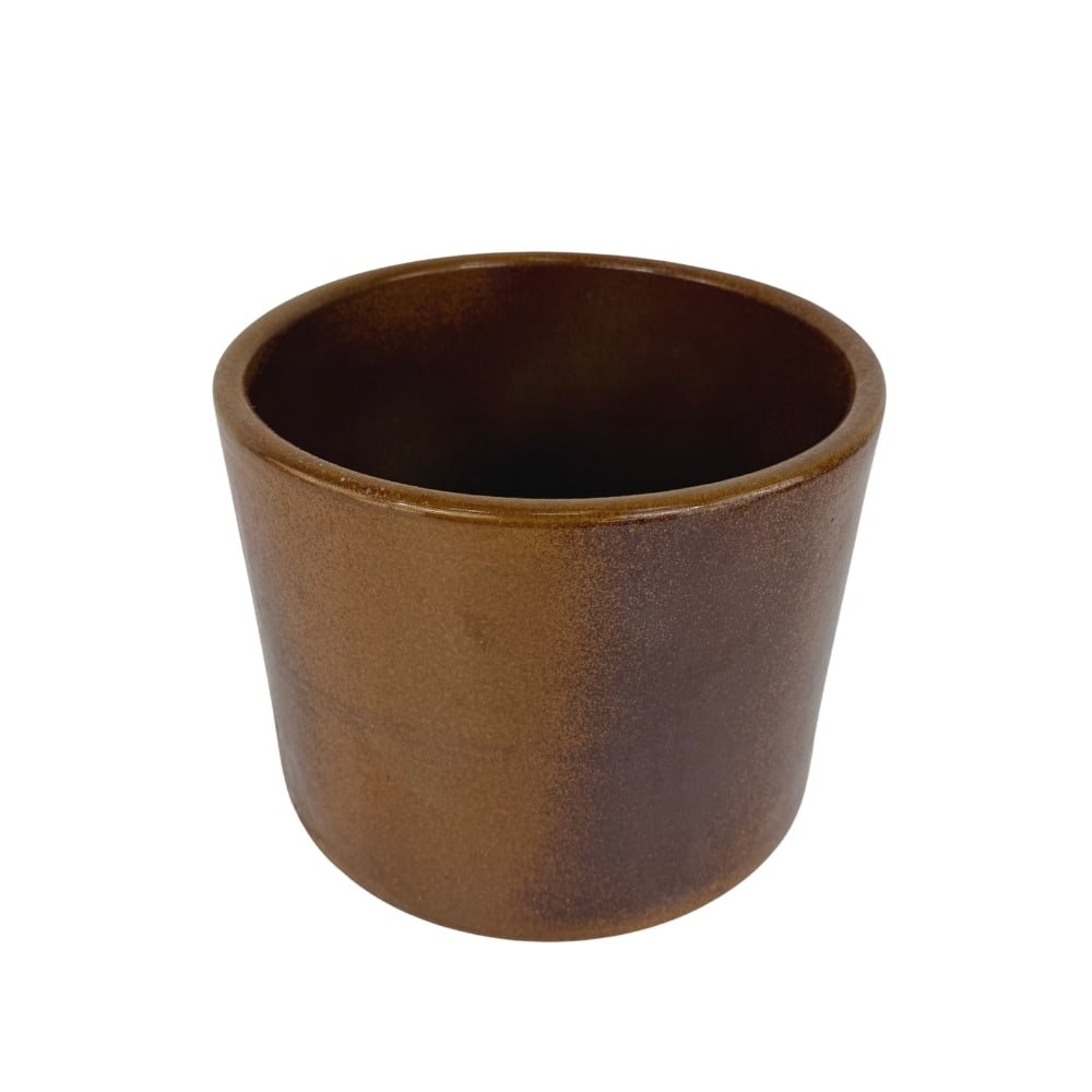 BROWN CERAMIC PLANTER: Dimensions: H 9.5” x W 11”. Antique handmade brown ceramic planter.