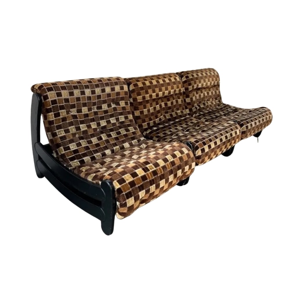 DANISH MODULAR SOFA, 1970s: Dimensions: (1pc) H 29.5” x W 36.2” x D 28.7”. Vintage Danish modular sofa, consist of 3 pieces. Upholstered in original brown checkered fabric.