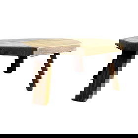 VINTAGE BRUTALIST COFFEE TABLE: Dimensions: H 18.1” x W 39.3”. Vintage Brutalist oak coffee or side table, matte protective layer applied, 1970s.