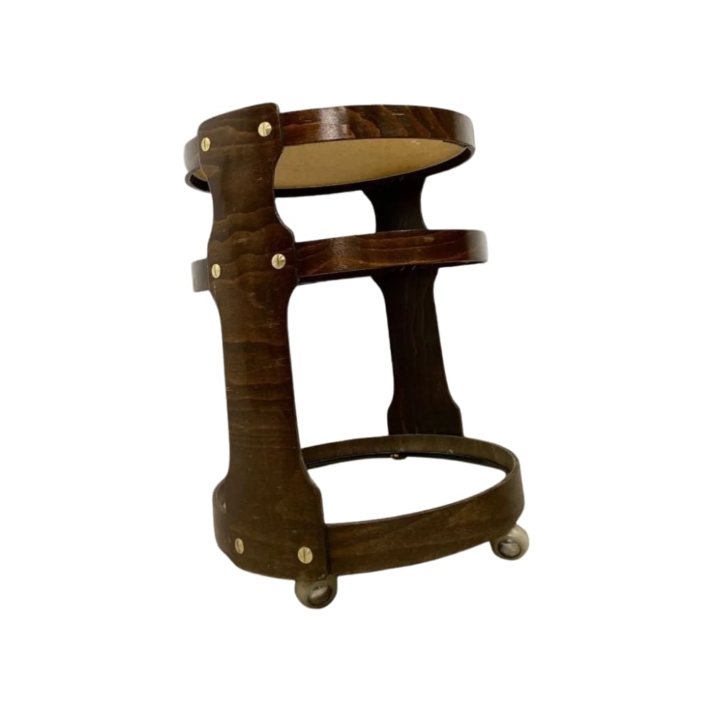 SPACE AGE BAR CART, 1970s: Dimensions: H 24.4” x W 17.7”. Vintage Italian round three-tiered Space Age bar cart/ side table on wheels.