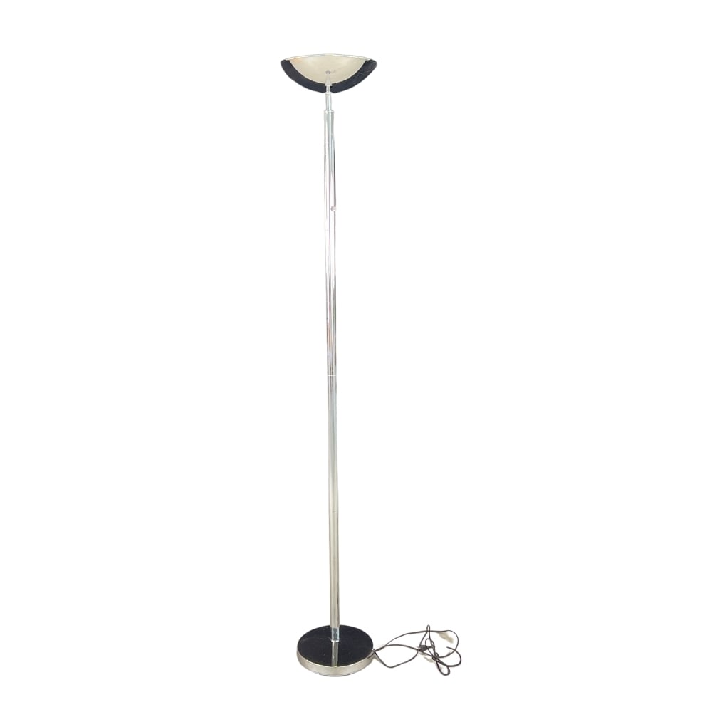 UNILUX FLOOR LAMP, 1970s: Dimensions: H 72” x W 10”. Unilux uplighter chromed floor lamp.