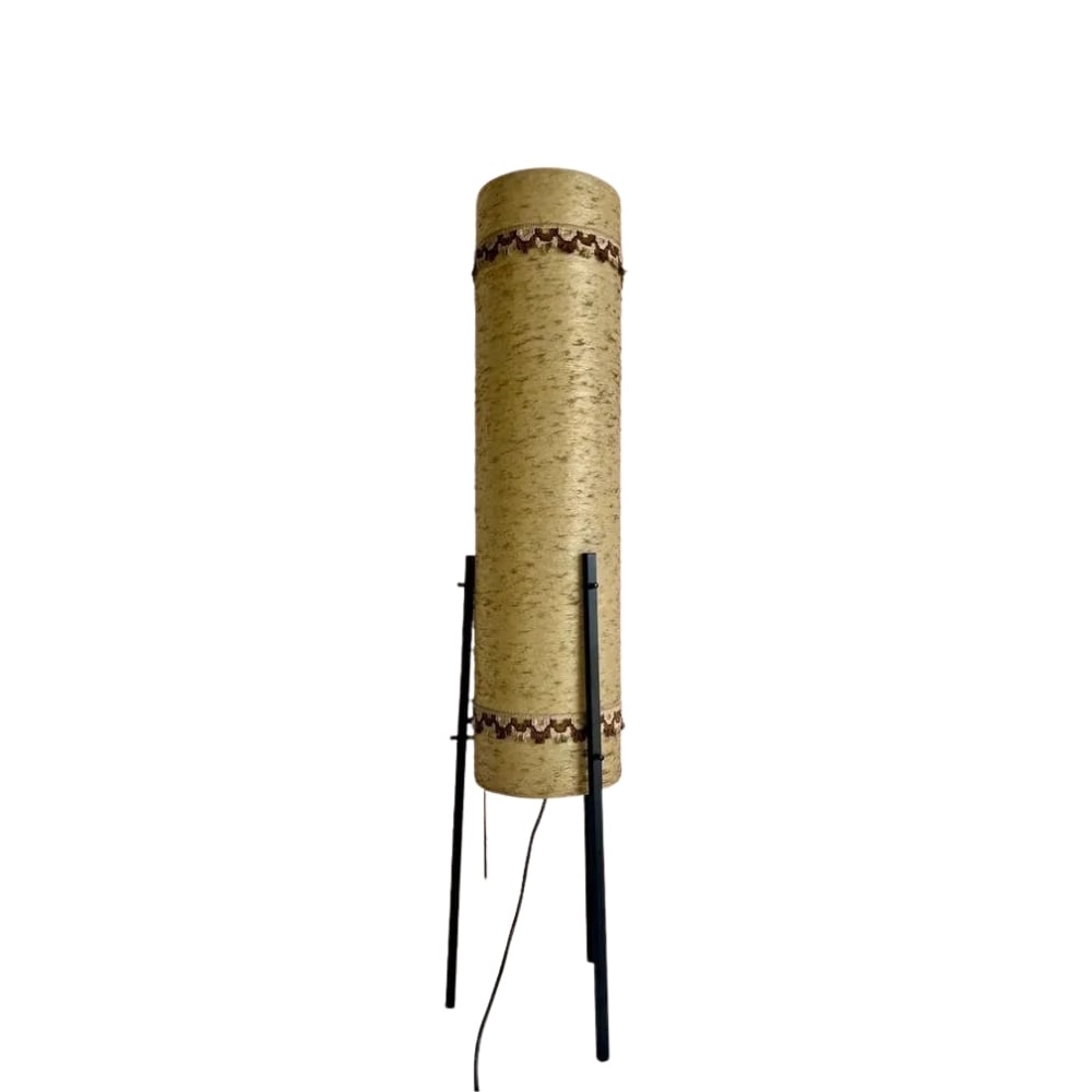 DAME & CO ROCKET FLOOR LAMP: Dimensions: H 48.8” x W 11”. Vintage Dame & Co Rocket floor lamp with fiberglass tubular lampshade and metal base.
