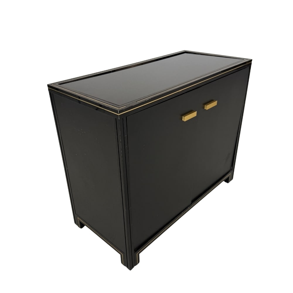 SIDEBOARD PIERRE VANDEL PARIS, 1970s: Dimensions: H 29.5” x W 35.7” x D 16.7”. French black lacquered sideboard by Pierre Vandel.