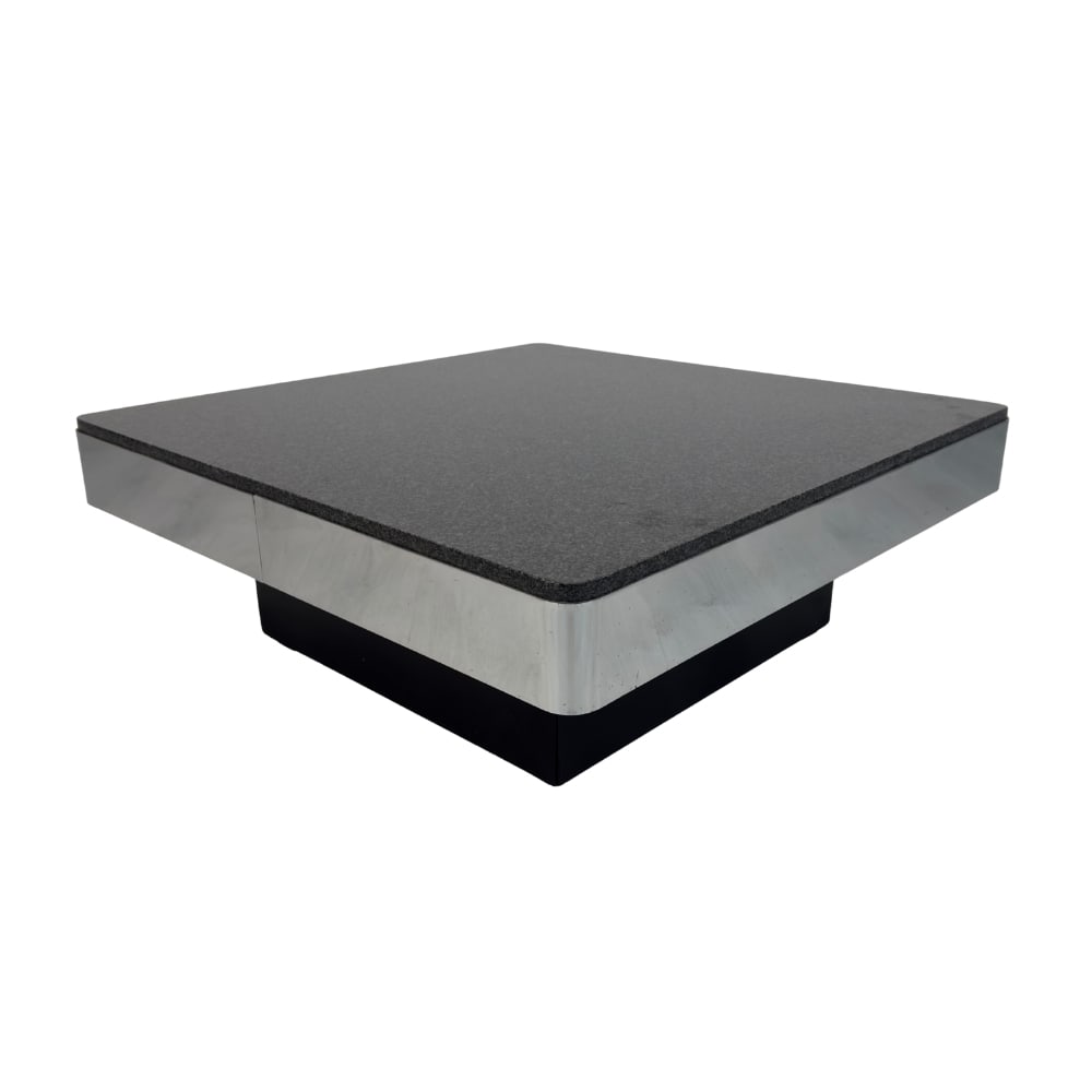 FRANCOIS MONNET ATTR. COFFEE TABLE: Dimensions: H 12.7” x W 35”. French coffee table attributed to Francois Monnet in stainless steel with granite top.