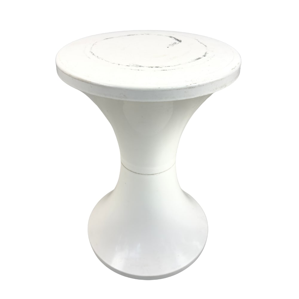TAM TAM SPACE AGE STOOL: Dimensions: H 17.5” x W 12”. Vintage white polypropylene Tam-Tam stool, designed by Henry Massonnet.