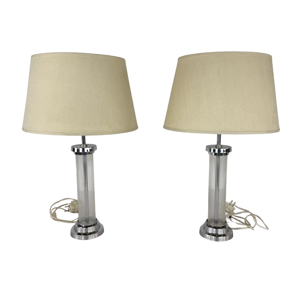 (2) VINTAGE CLEAR GLASS COLUMN TABLE LAMPS (1 of 8)