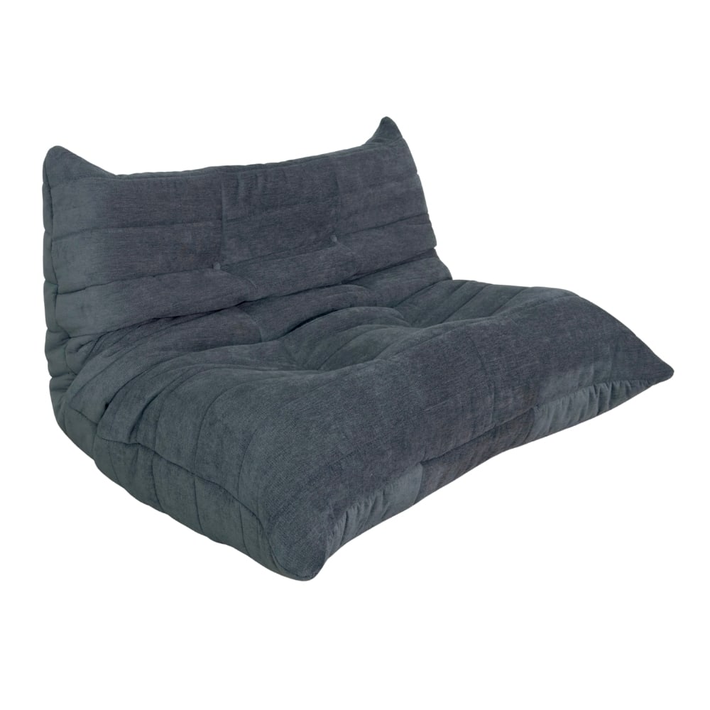LIGNE ROSET TOGO TWO-SEATER SOFA: Dimensions: H 27” x W 49” x SD 23” x SH 14.5”. Ligne Roset Togo two-seater sofa designed by Michel Ducaroy in grey fabric.