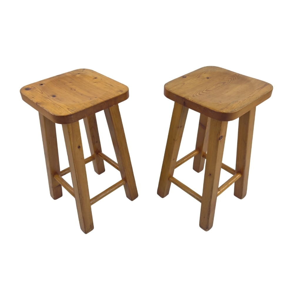 PINE STOOLS ATTR. TO CHARLOTTE PERRIAND, A PAIR (1 of 9)