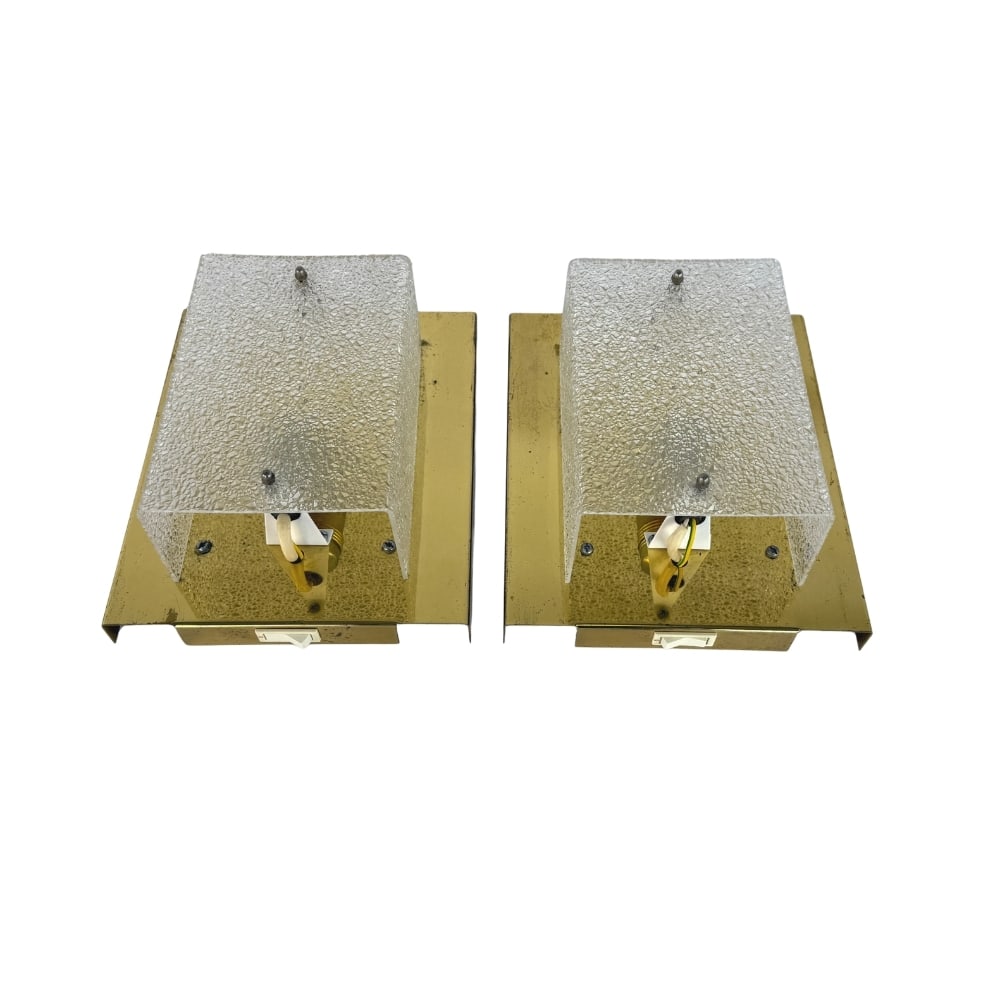 (2) FROSTED DANISH WALL SCONCES, 1970s: Dimensions: H 10” x W 8.7”. Pair of frosted sugar Danish wall sconces.