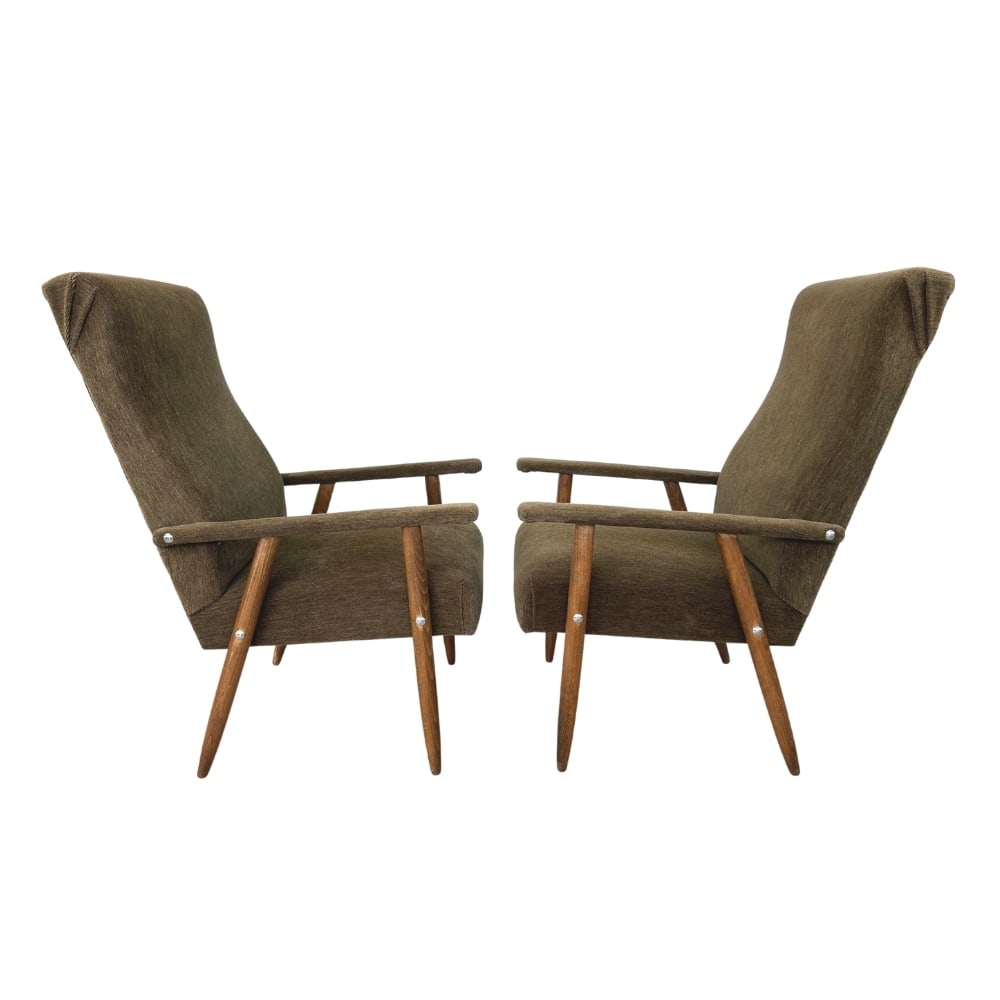 (2) VINTAGE SCANDINAVIAN ARMCHAIRS: Dimensions: H 41” x W 24” x D 32” x SH 18.5”. Pair of vintage Scandinavian armchairs with original upholstery.