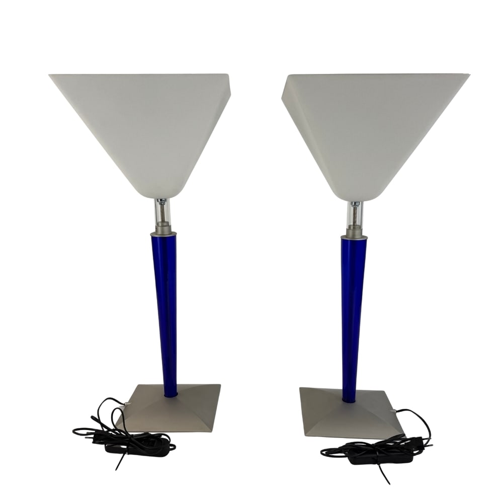 DANIELA PUPPA TABLE LAMPS, A PAIR: Dimensions: H 32.7” x W 10”. Pair of Vintage table lamps Daniela Puppa “Alma” for fontana Arte with grey metal base and blown glass shade.