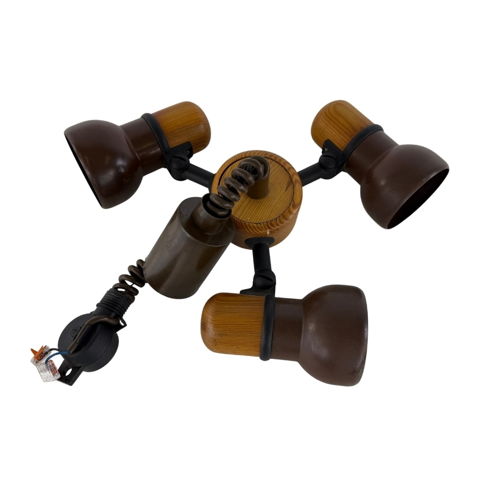 VINTAGE SCANDINAVIAN ADJUSTABLE CEILING LAMP, 1980s: Dimensions: H 6.5” x W 12”. Vintage pine wood and metal adjustable ceiling lamp.