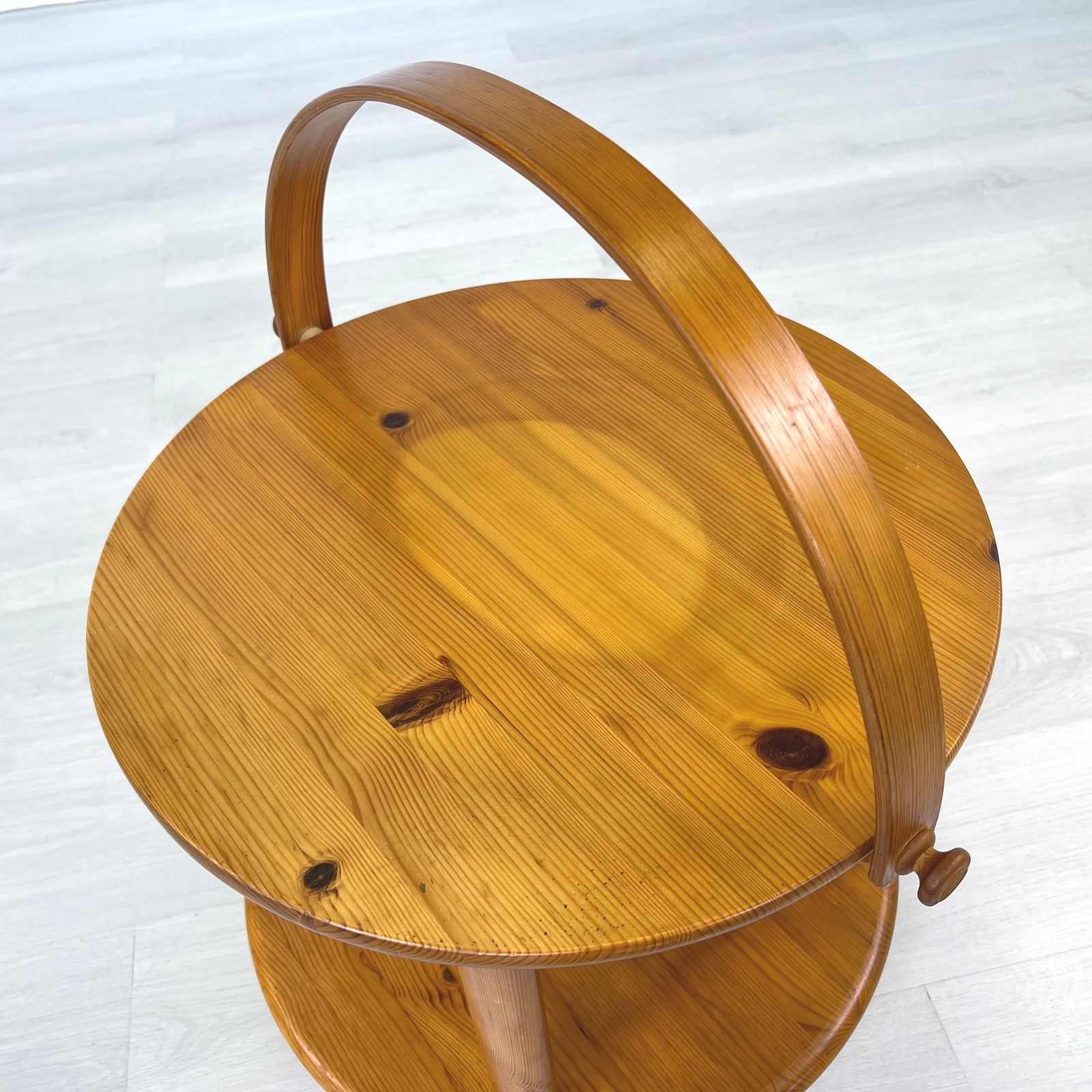 DANISH PINE ROLLABLE SERVING TROLLEY - 4