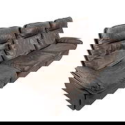 DE SEDE DS 49 THREE-SEATER SOFA, 1970s: Dimensions: H 32.5” x W 82.5” x D 32.5” x SH 16”. Vintage De Sede DS 49 three-seater sofa in dark brown leather with loose padded cushions.