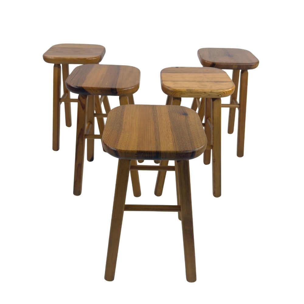 (5) PINE STOOLS STYLED AFTER CHARLOTTE PERRIAND, 1960s (1 of 10)