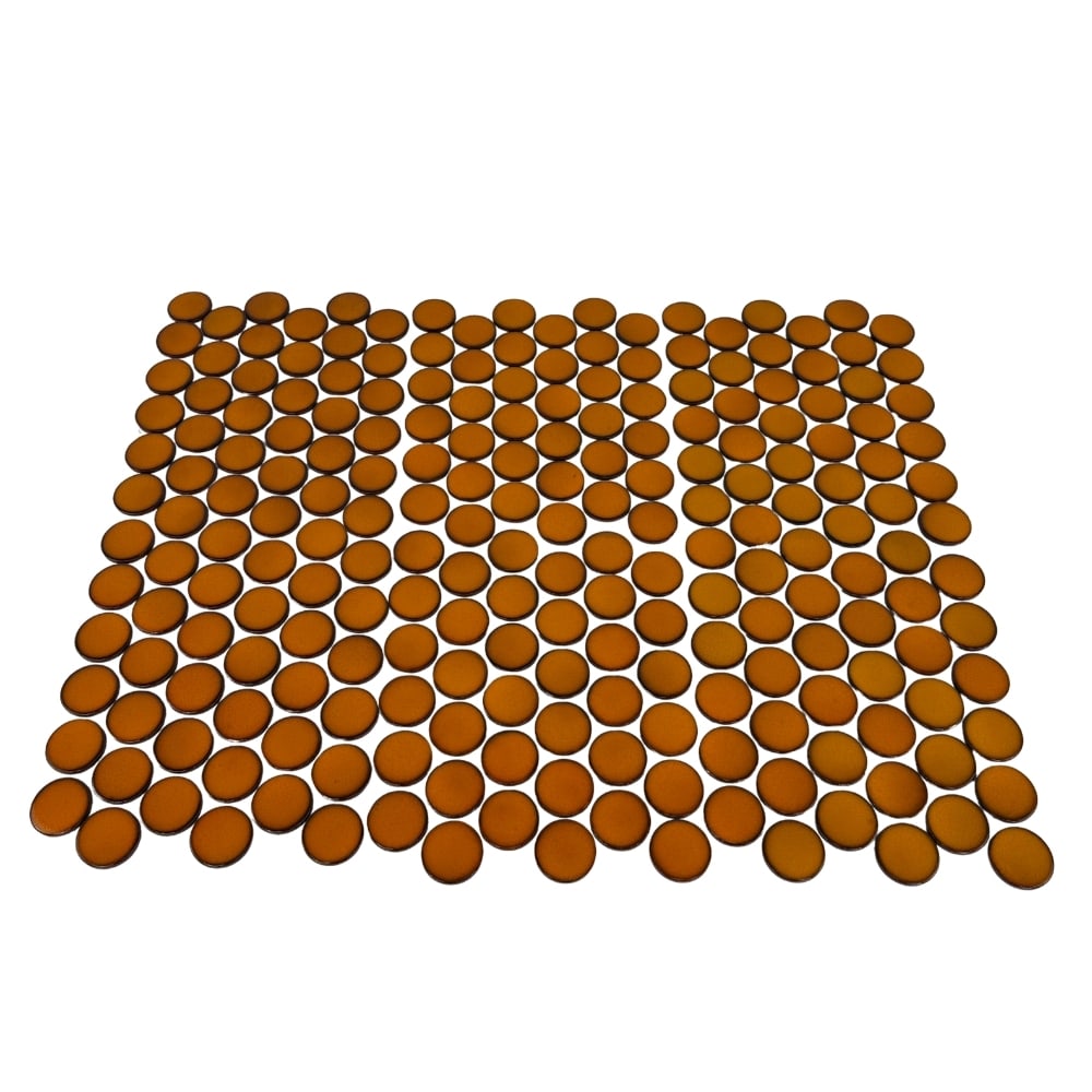 VINTAGE MOSAIC DECORATIVE TILES: Dimensions: W 2". Vintage mosaic kitchen or bathroom circular decorative tiles in orange color (216pc).