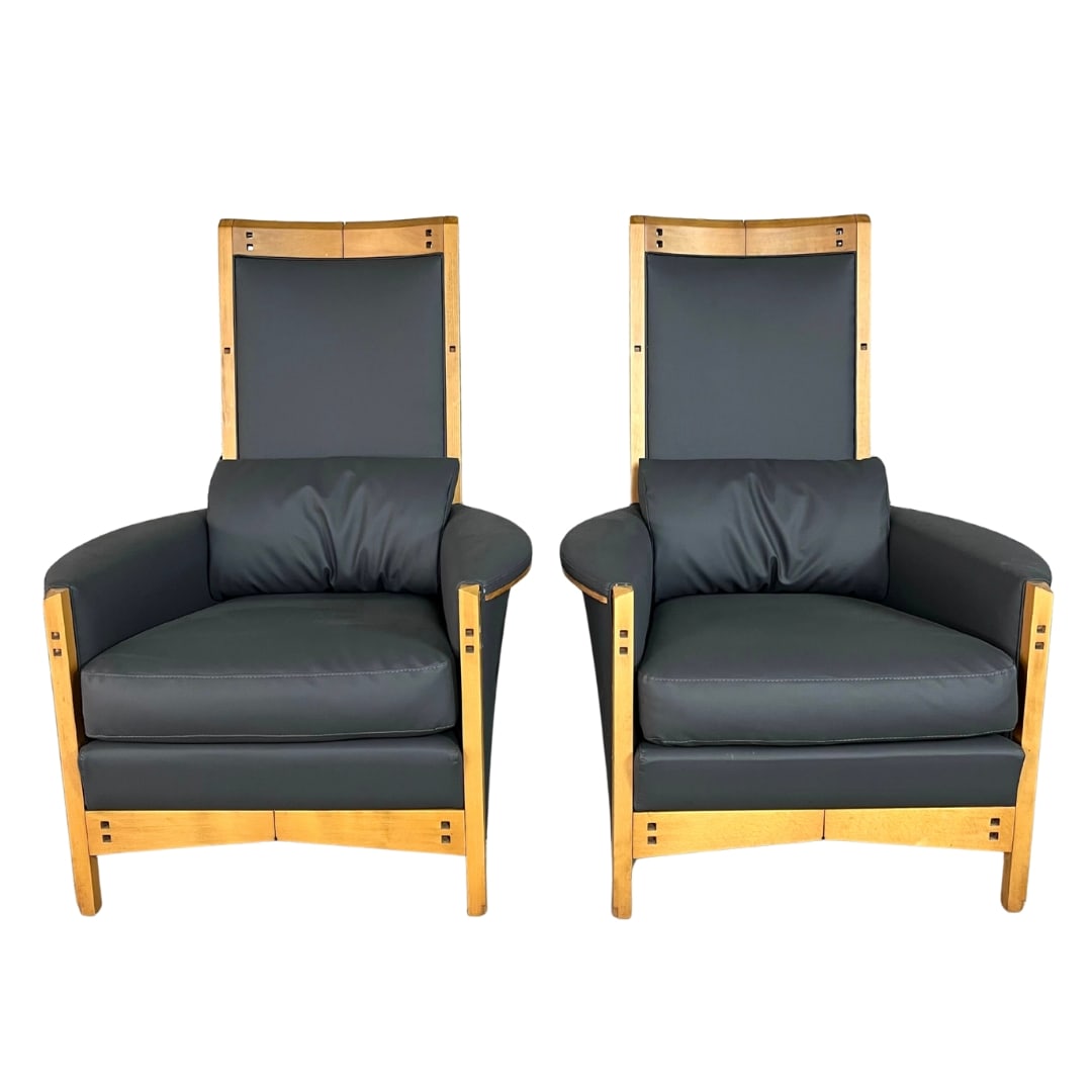 UMBERTO ASNAGO ARMCHAIRS, A PAIR: Dimensions: H 45.6” x W 33.3” x SD 26.3” x SH 17.7”. Set of 2 Art Deco Galaxy model “Peggy” high back armchairs by Umberto Asnago for Giorgetti , Italy 1990s.