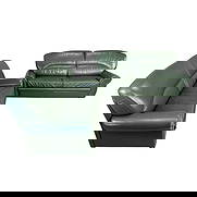 (2) VINTAGE DUTCH GREEN LEATHER SOFAS: Dimensions: H 33.5" x W 82" x D 34.5". Pair of Dutch Vintage green leather two-seat sofas with different width. Dimensions (second sofa) H 33.5" x W 70" x D 34.5".