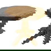 FRENCH OCTAGONAL SIDE TABLE: Dimensions: H 18” x W18.3”. Vintage French oak octagonal side or coffee pedestal table.