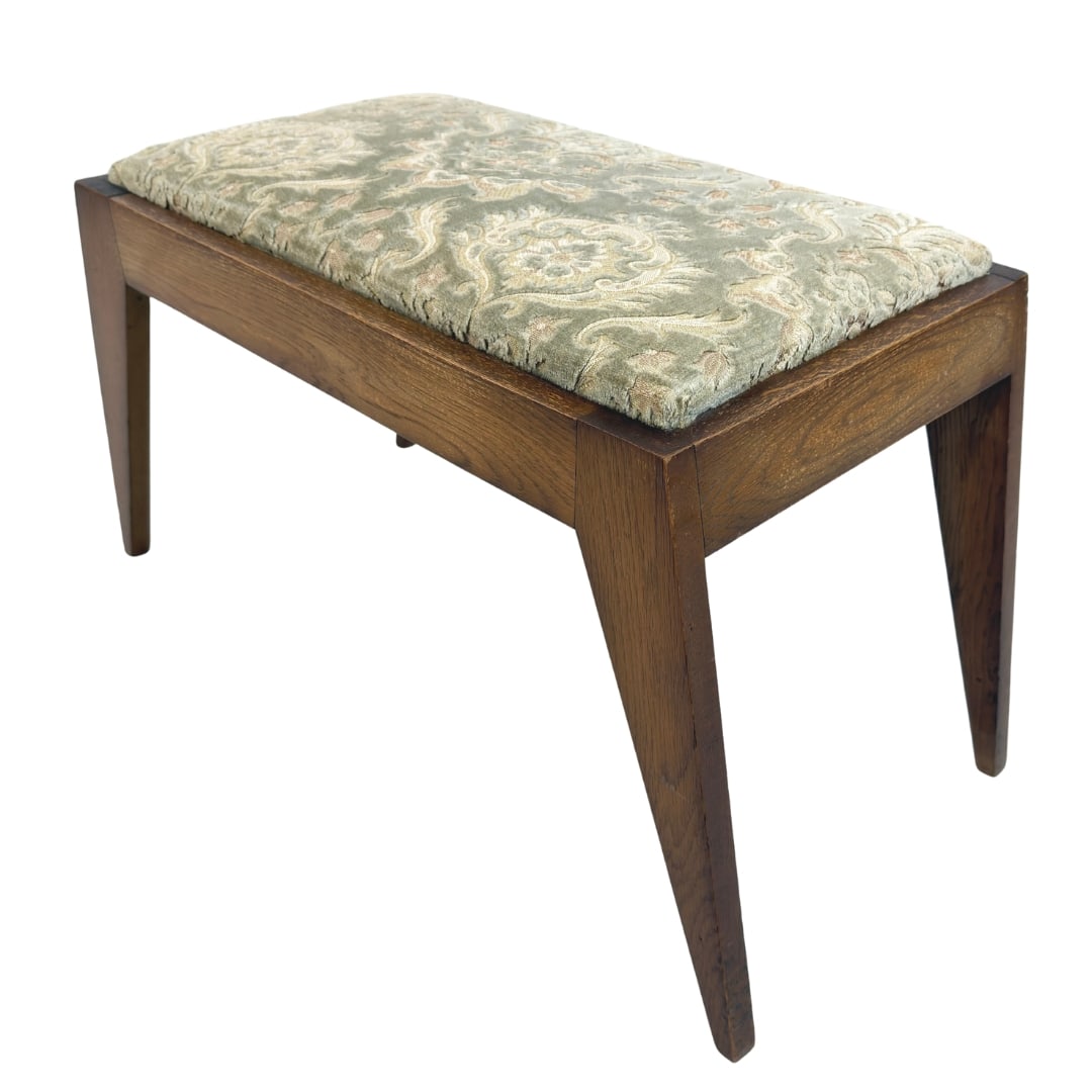 VINTAGE DANISH STOOL: Dimensions: H 17” x W 24.5” x D 14.5”. Vintage French stool/footstool with original floral mohair upholstery.