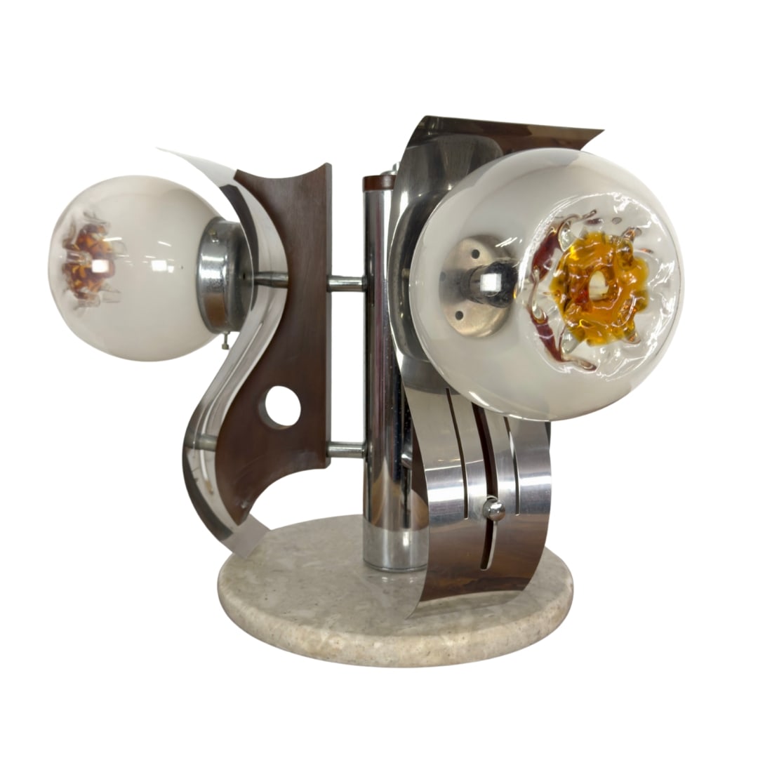 MAZZEGA MURANO CHANDELIER: Dimensions: H 15.7" x W 9.8". Vintage Mazzega handblown Murano glass chandelier lamp with three lights. Dimensions approx.