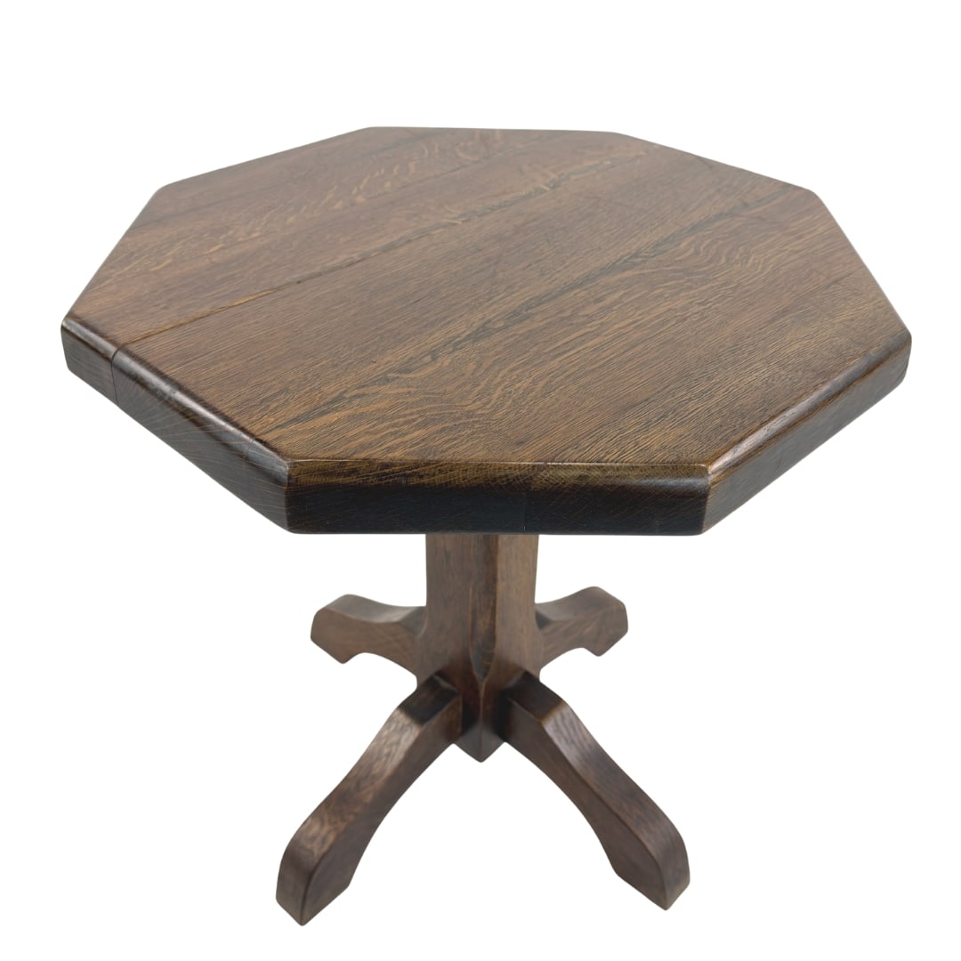 OCTAGONAL SIDE TABLE: Dimensions: H 20” x W 19”. Vintage French oak octagonal side or coffee table.