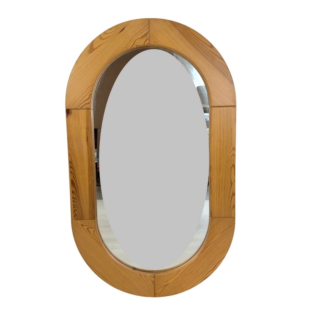 VINTAGE SCANDINAVIAN PINE MIRROR: Dimensions: H 39.5” x W 23.7”. Vintage pine wall mirror, from the 1960s.