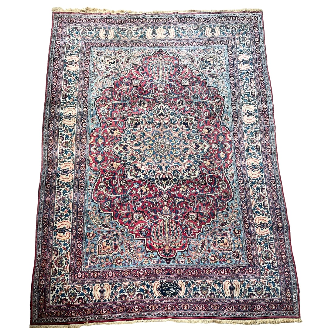 HAND-KNOTTED PERSIAN WOOL RUG: Dimensions: H 12’3 ½ x W 7’10 ½. Room sized Persian Khorrasan hand-knotted wool rug