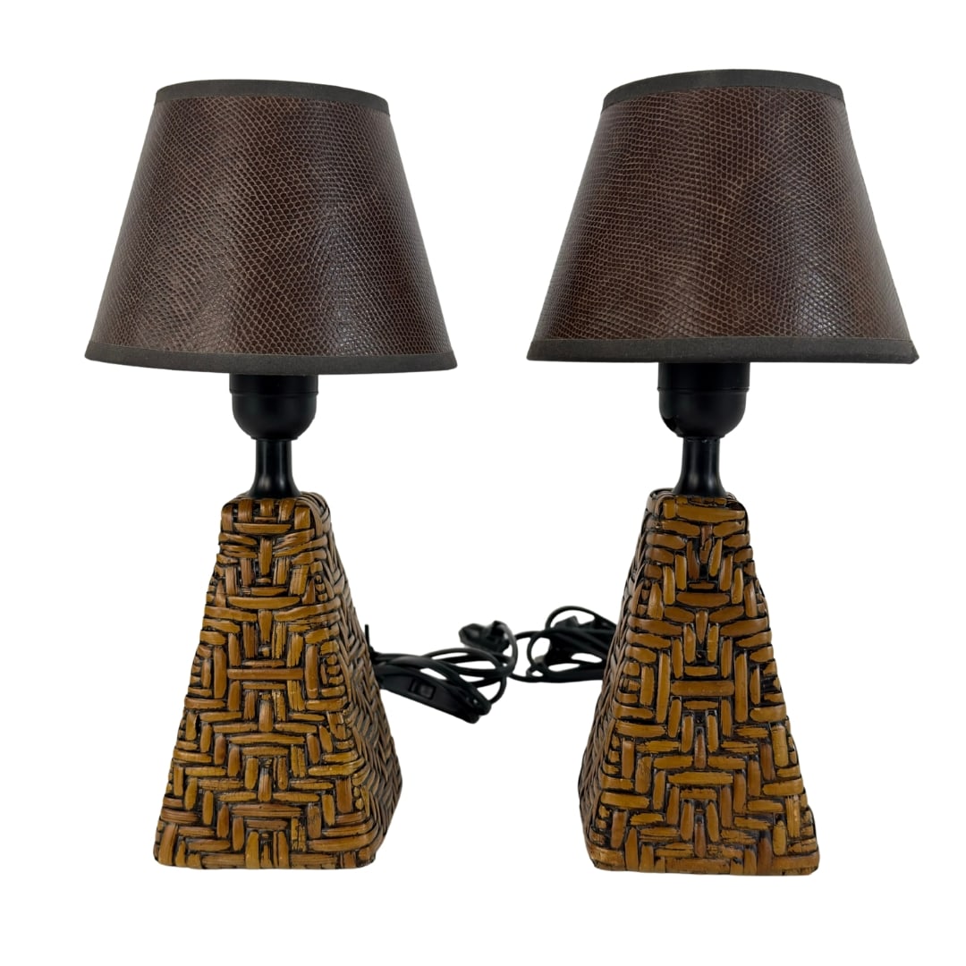 VINTAGE RATTAN TABLE LAMPS, A PAIR (1 of 8)