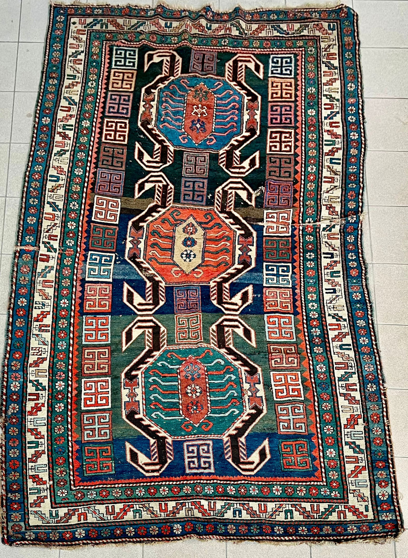 RARE KAZAK LENKORAN DRAGON RUG (1 of 10)