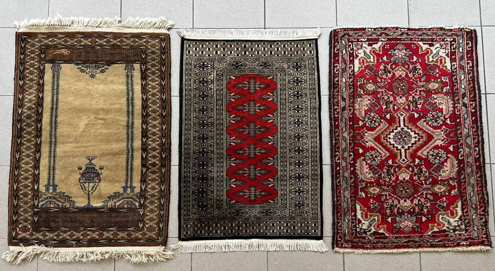 LOT (3) AFGHAN KASHMIR WOOL AND SILK SMALL RUGS (1 of 8)