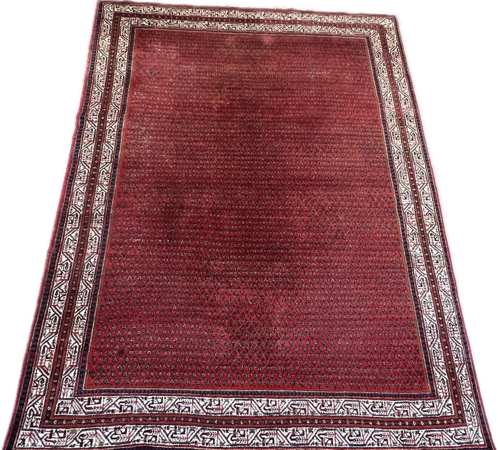 OVERSIZED MIR MAHAL RUG: Dimensions: H 14'2" x W 10'7". Vintage hand knotted oversized Mir Mahal rug.