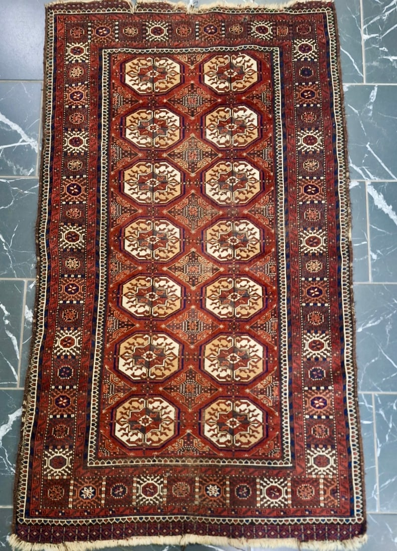 ART DECO AFGHAN BOKHARA WOOL RUG (1 of 7)