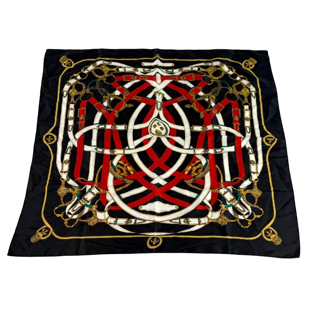 VINTAGE SCARF MANNER OF HERMES: Dimensions: H 34” x W 34”. Vintage scarf manner of Hèrmes “Cavalcadour”.