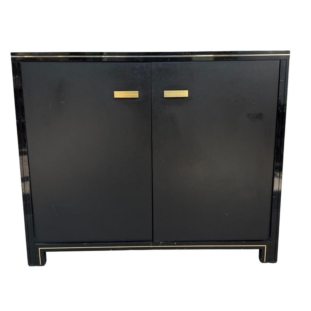 PIERRE VANDEL PARIS SIDEBOARD, 1970s: Dimensions: H 29.5” x W 35.7” x D 16.7”. French black lacquered sideboard by Pierre Vandel.