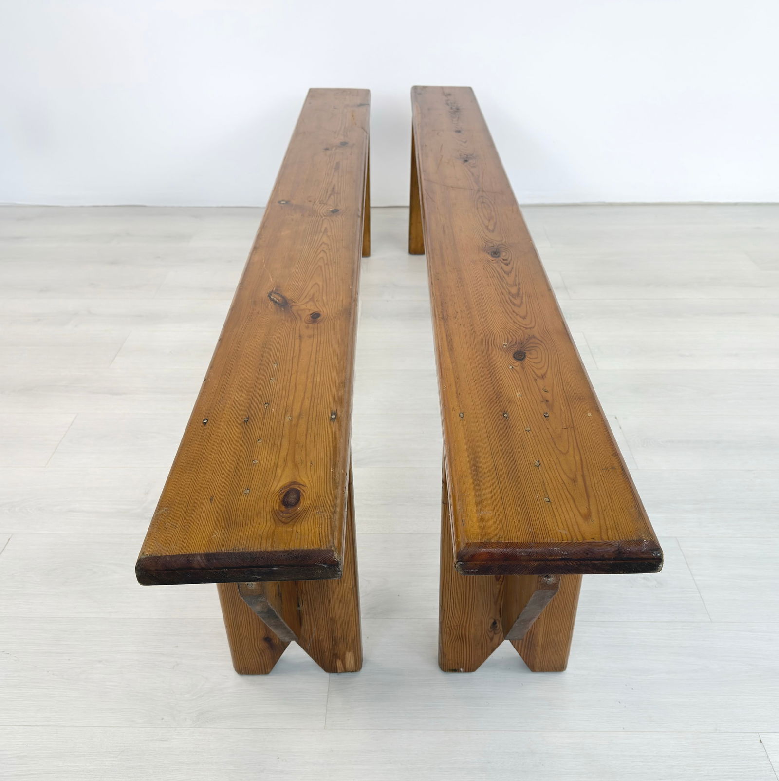 RUSTIC PINE BENCHES, A PAIR - 2